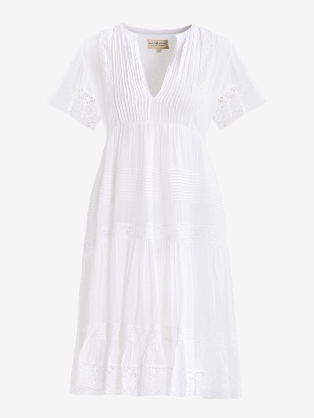 Denim & Supply Ralph Lauren White Lace Tiered Dress L – Boho Cottagecore Midi